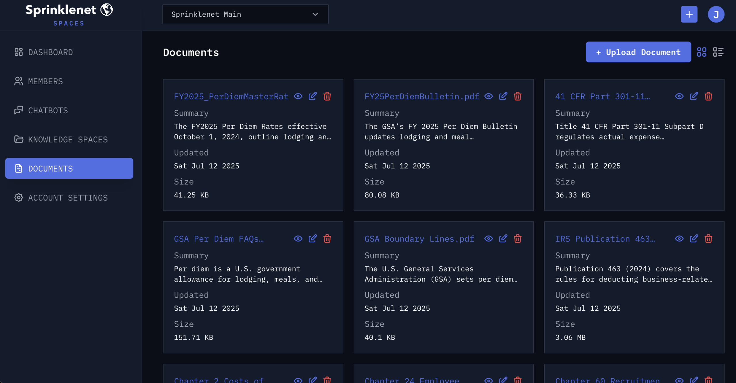 Documents List in a Space