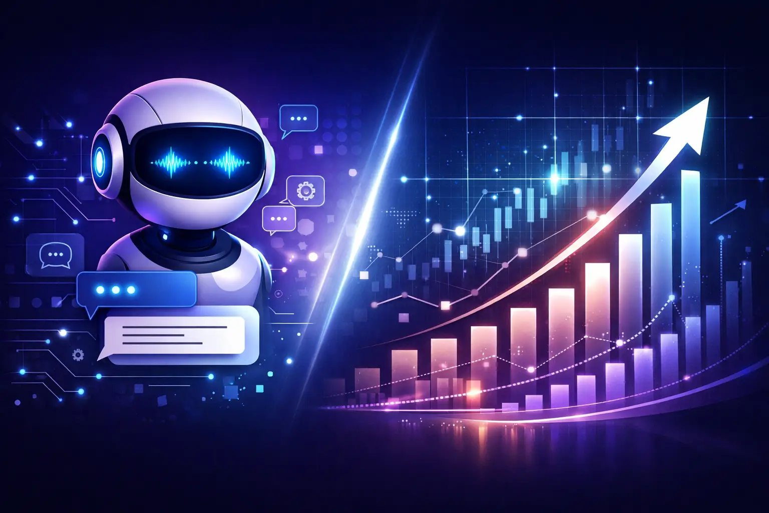 Custom AI chatbot ROI with conversational AI interface and business growth metrics