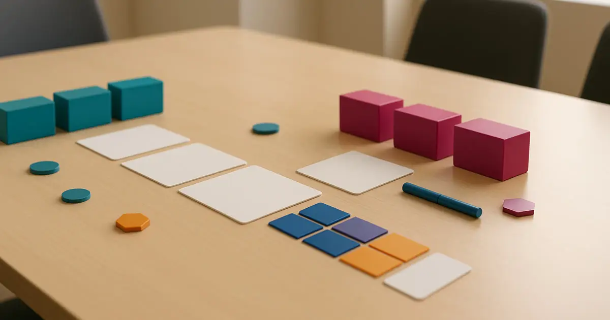 Premium AI pilot-to-production workspace visual with prototype blocks, governance tokens, deployment path objects, and no people.