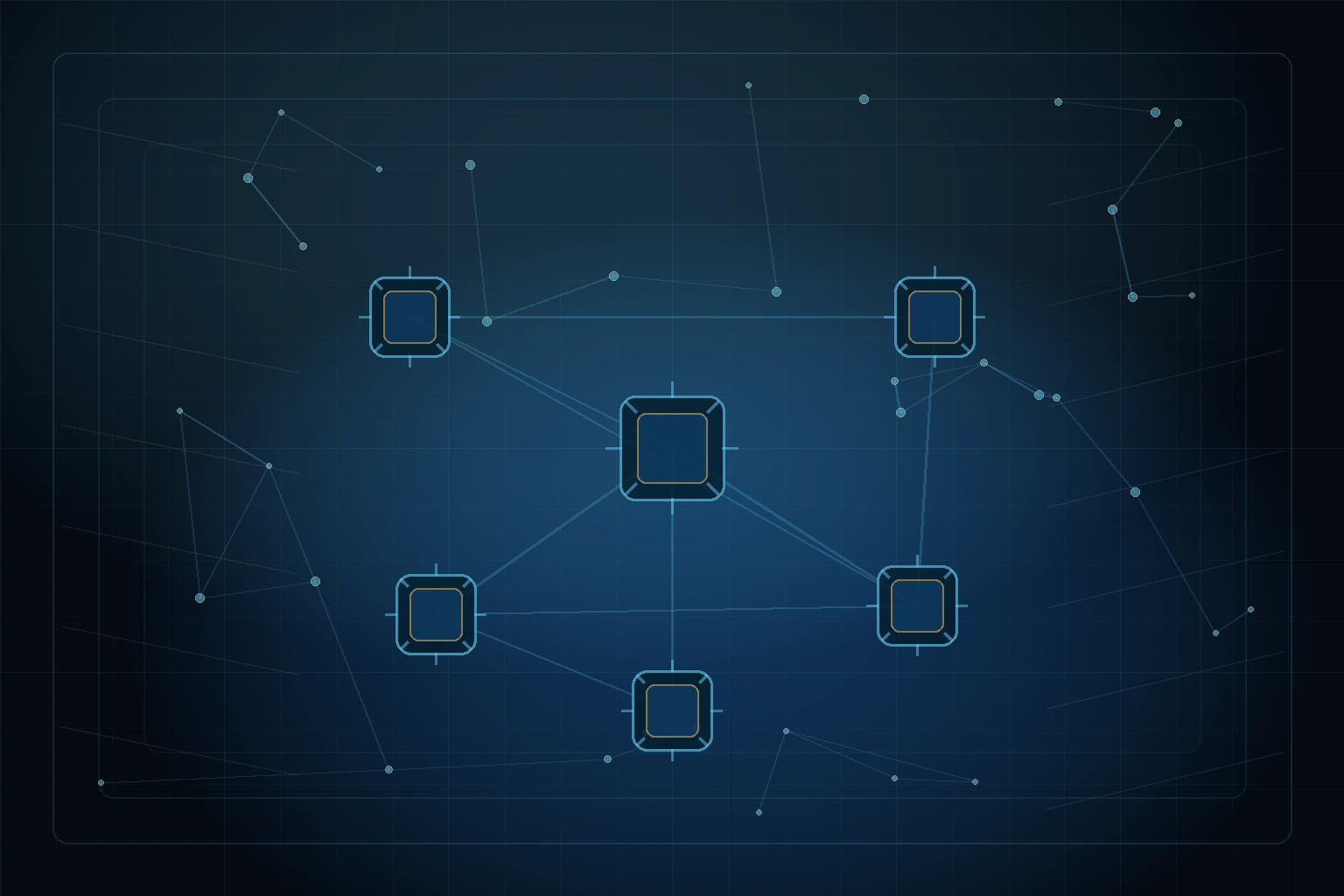 Abstract Sprinklenet AI architecture visual for Generative AI Solutions: Rapid Prototyping and Custom Implementations.