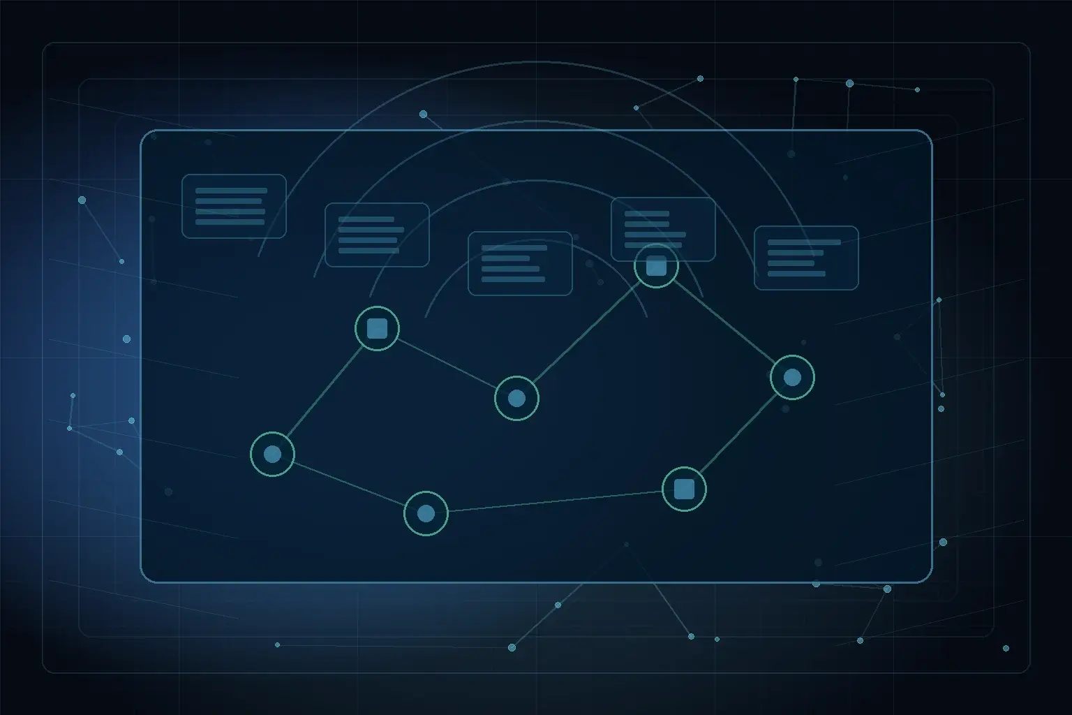 Abstract Sprinklenet AI architecture visual for The Next Wave of AI: What Business Leaders Need to Know.