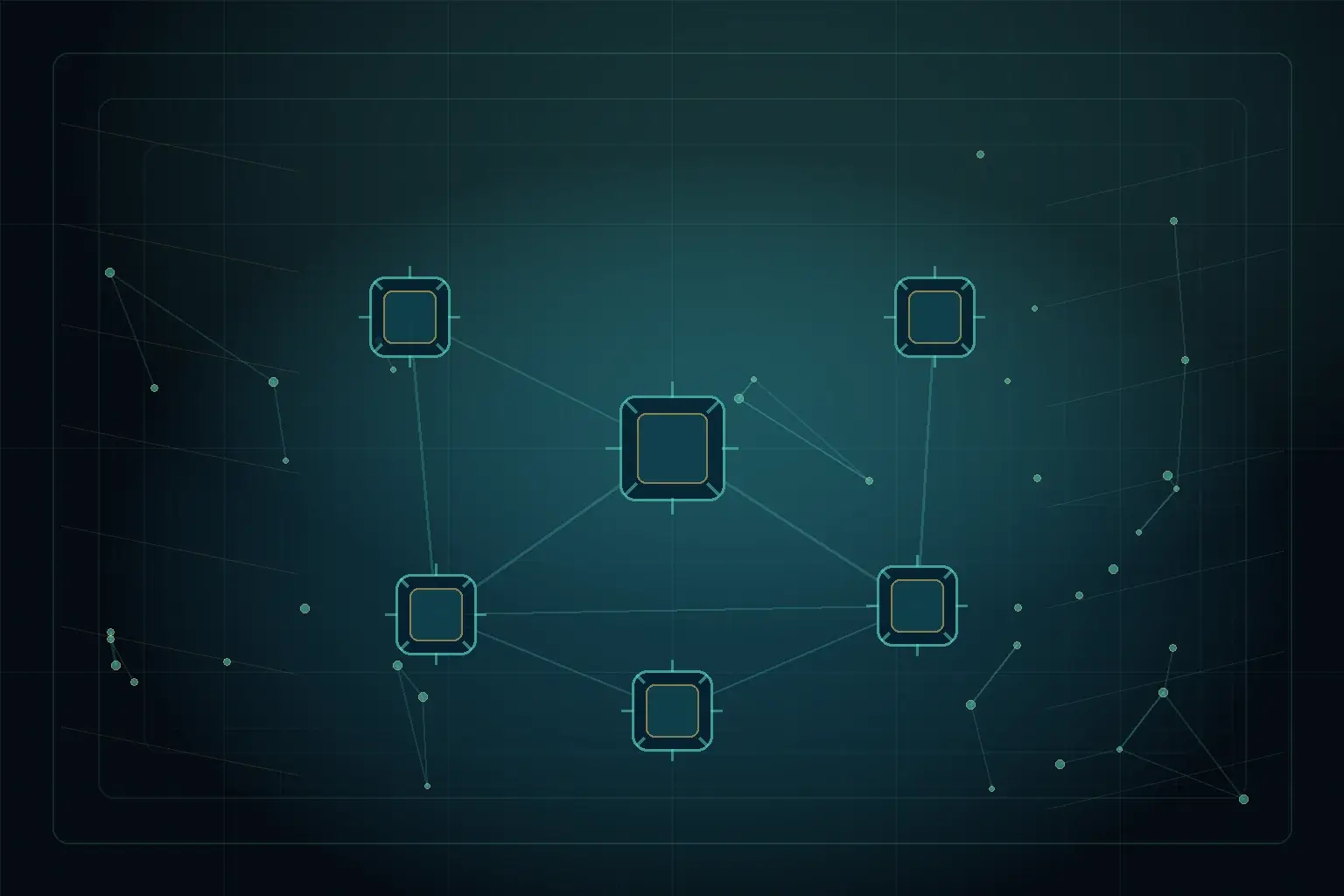 Abstract Sprinklenet AI architecture visual for AI Chatbots for Real Estate: Meet the Patrick Hourihane Assistant by Sprinklenet.