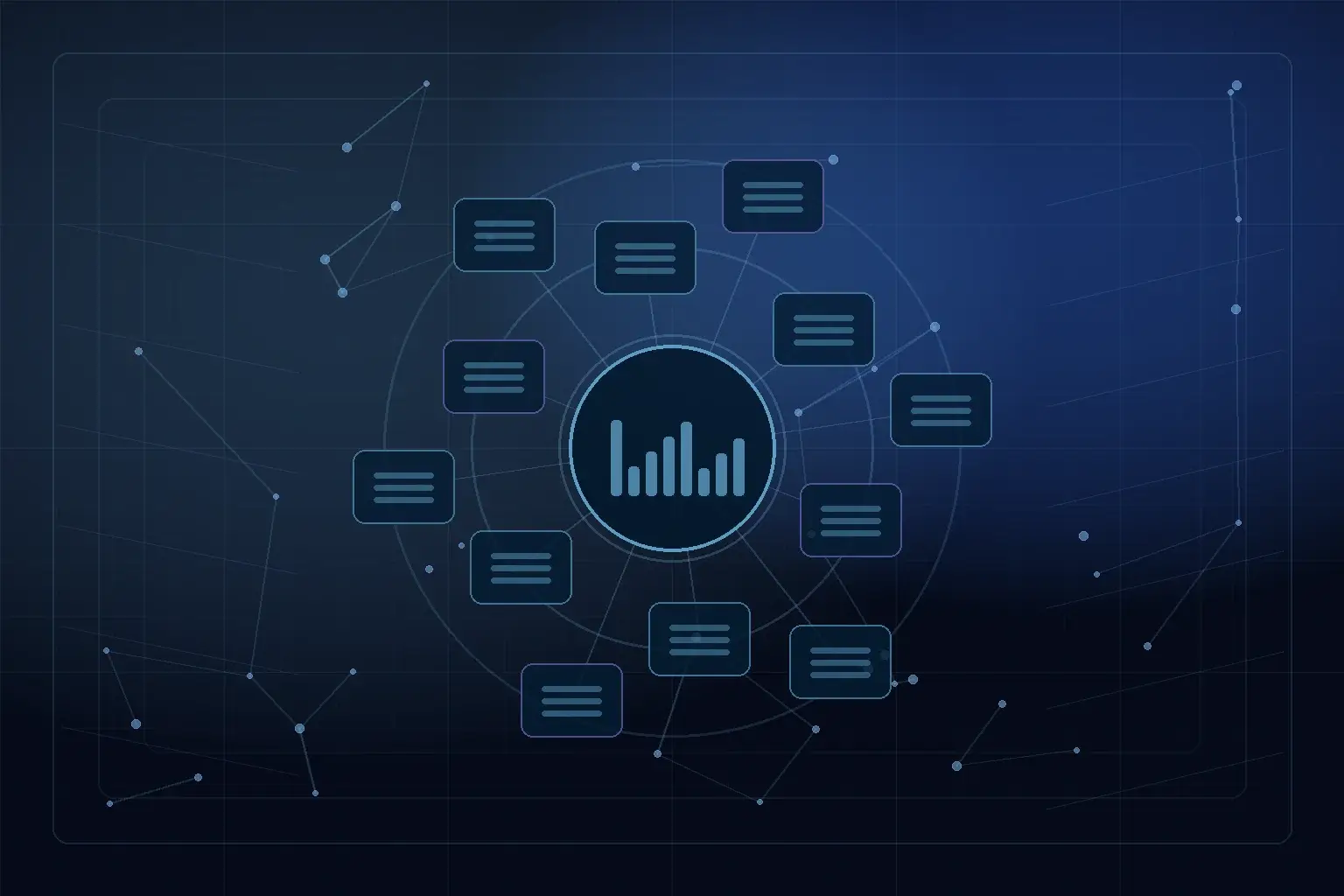Abstract Sprinklenet AI architecture visual for Exploring The Potential of ChatGPT and Other LLMs in Business Solutions.