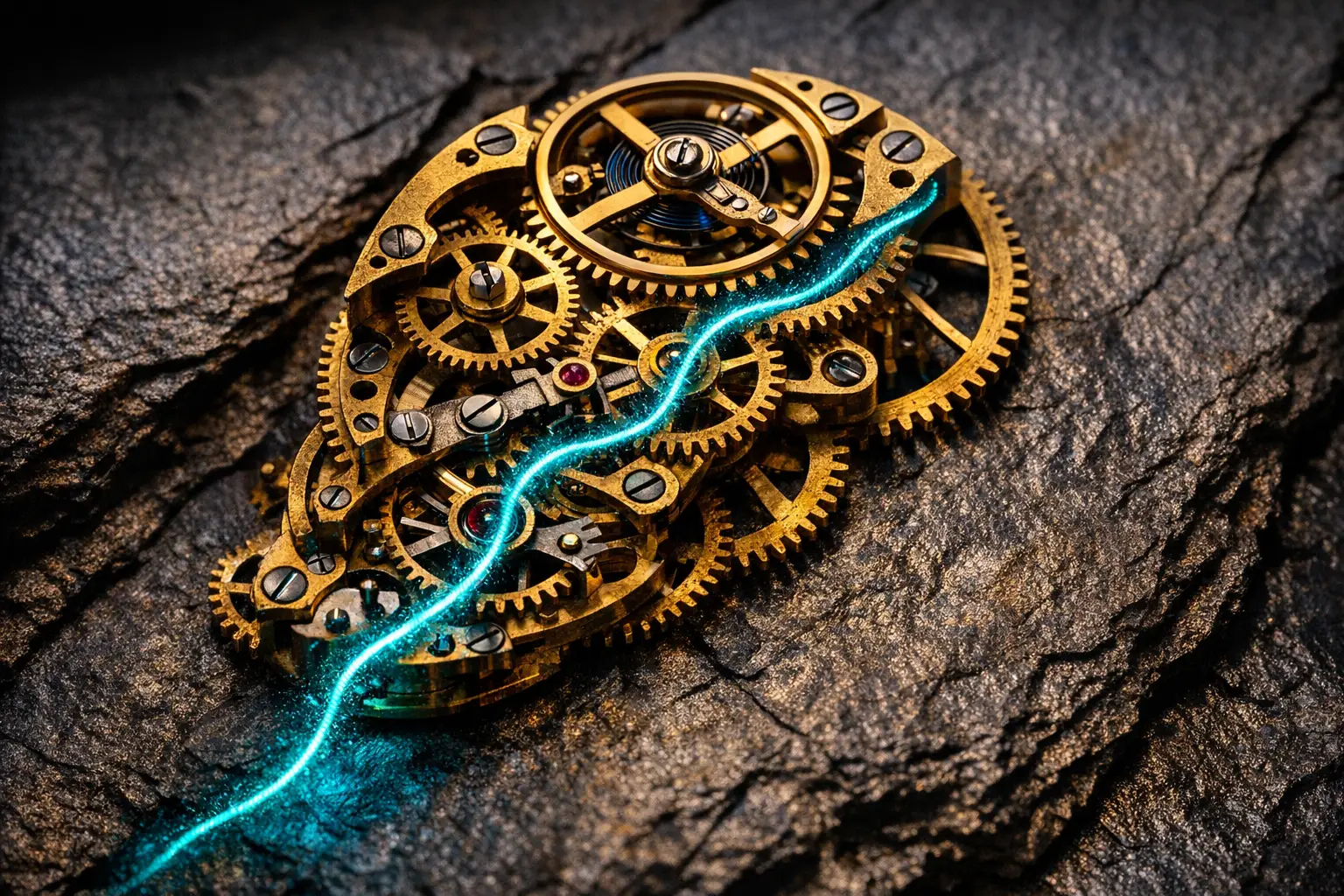 Editorial concept image: workflow transformation, dark teal palette, no text or people.