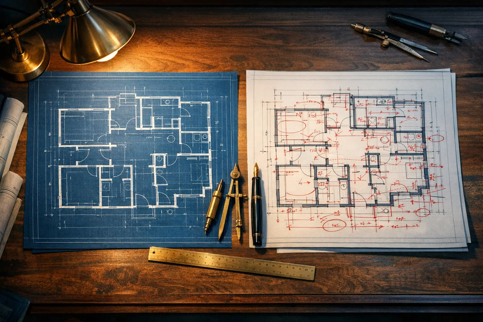 Editorial illustration: blueprint vs floor plan