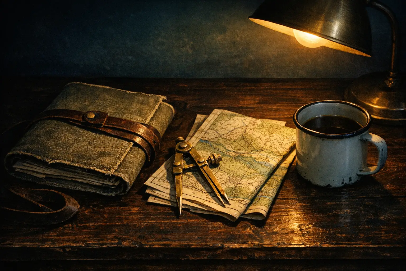 Editorial concept image: field-tested wisdom, dark teal palette, no text or people.