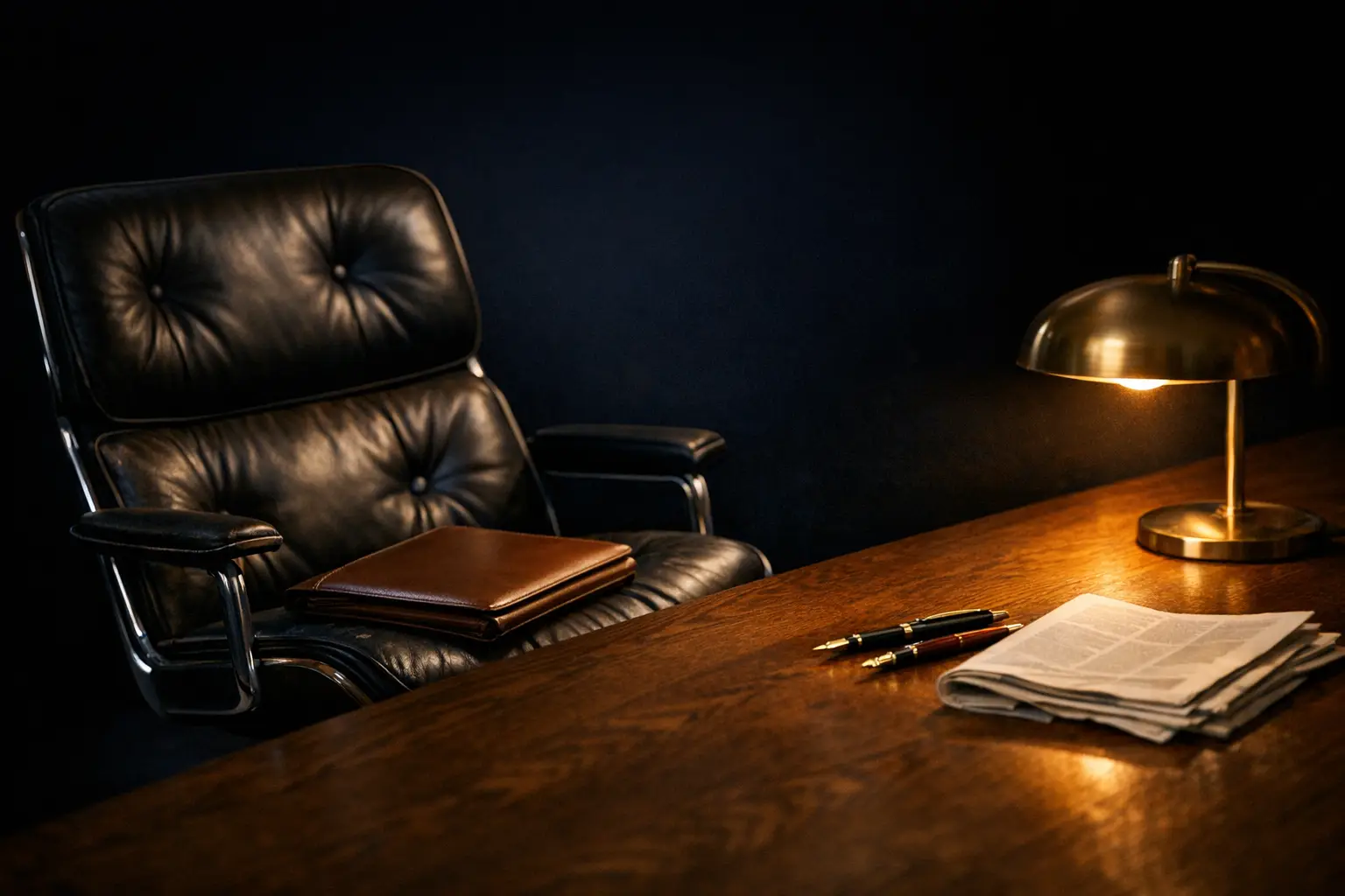 Editorial concept image: fractional executive presence, dark teal palette, no text or people.