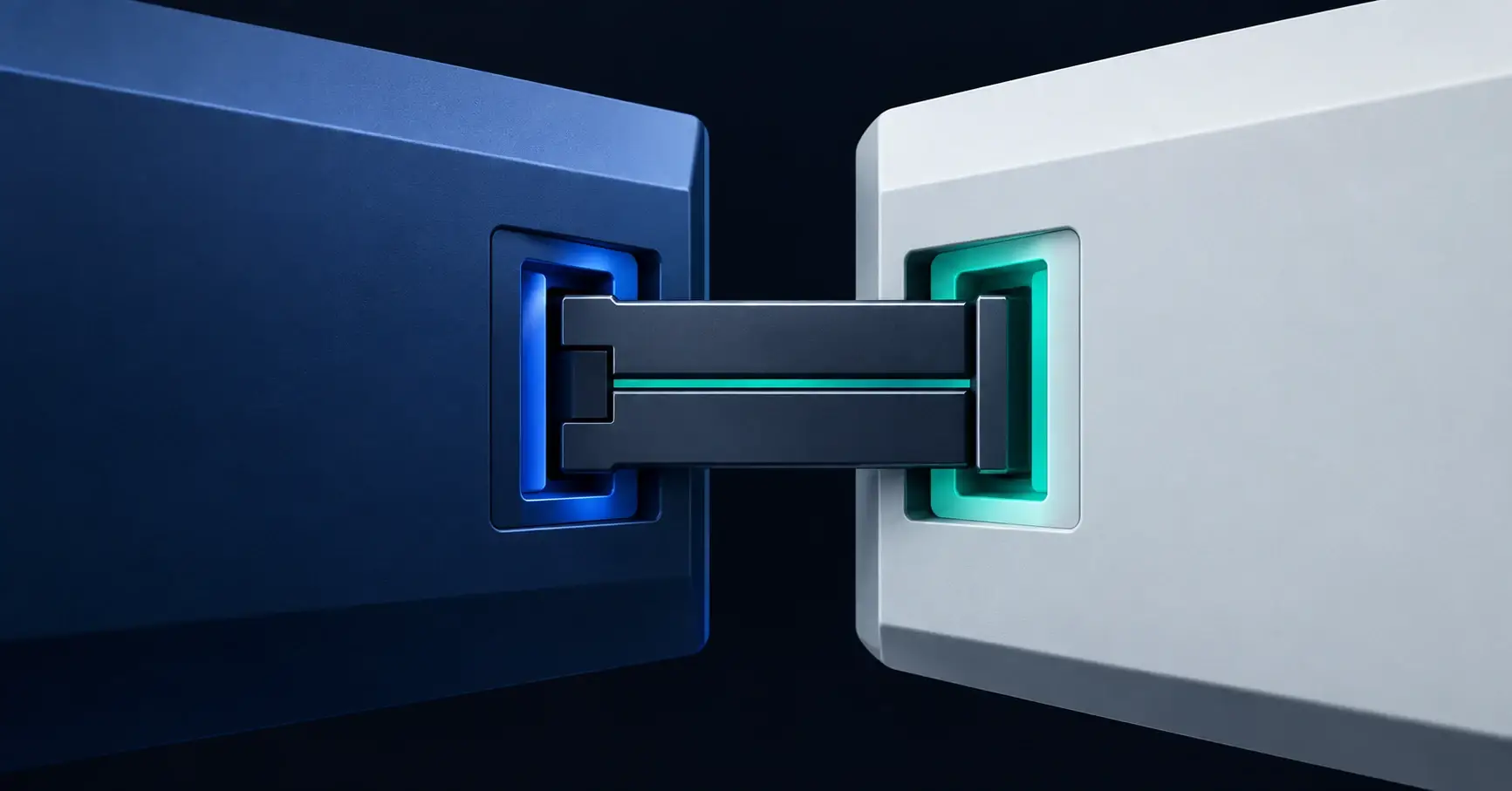 Two software systems joined through an integration layer.