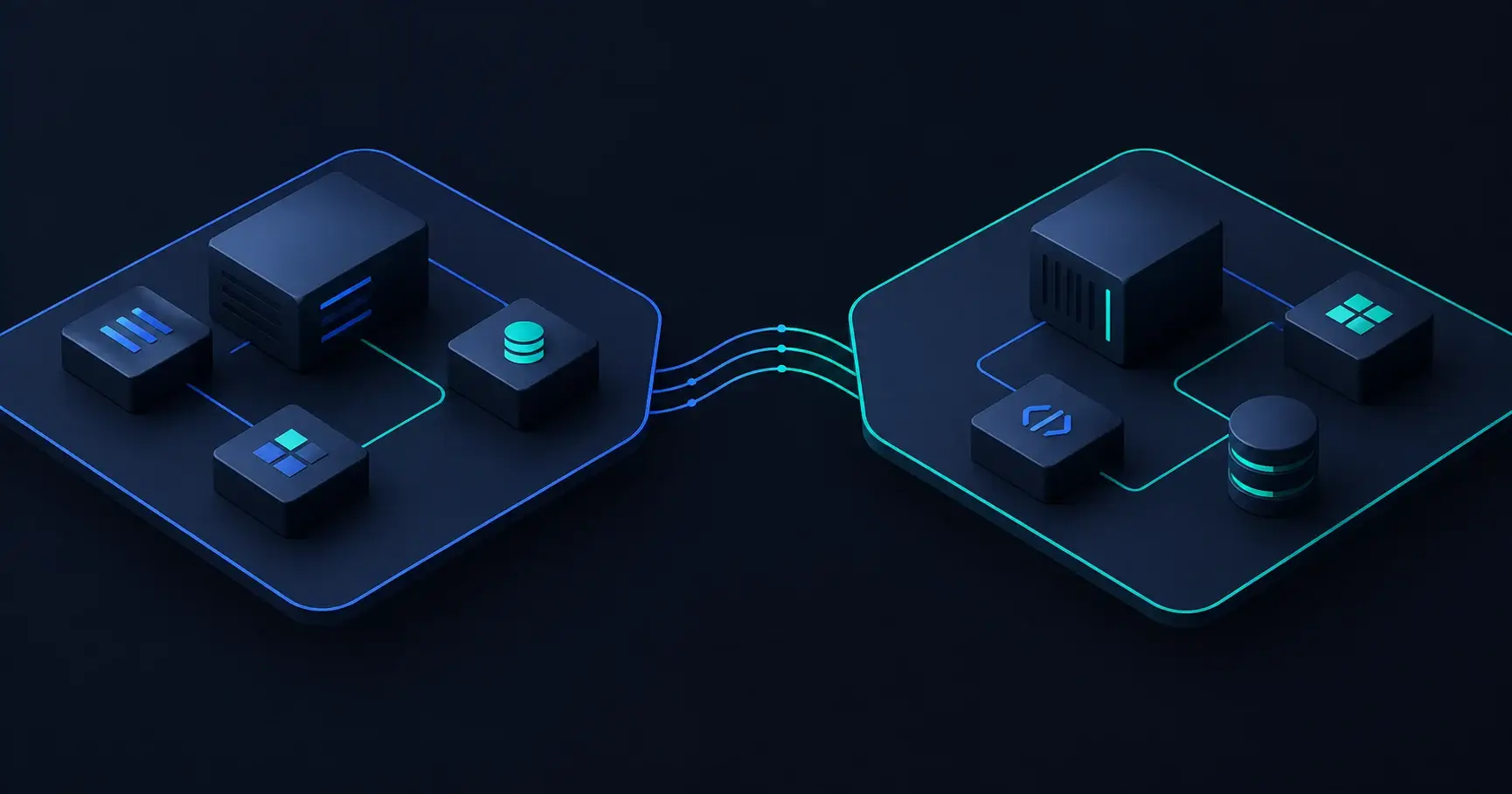 Two separate cloud environments with service components.