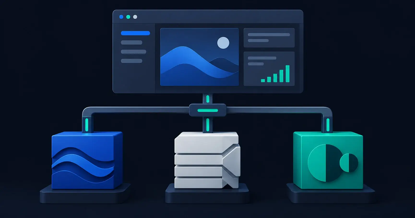 Different model components connect through a shared application interface.